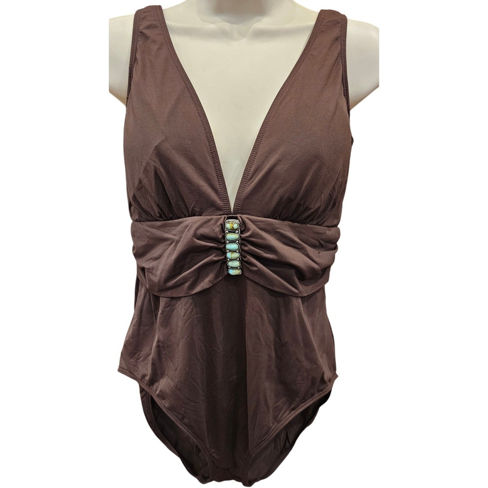Lauren Ralph Lauren Brown One Piece Size 14 Embellished - Picture 2 of 8